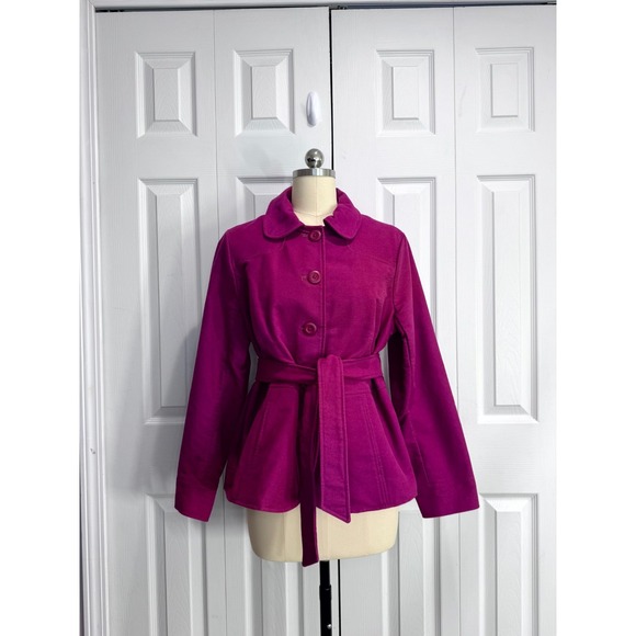 L.L. Bean Jackets & Blazers - L.L. Bean Fuschia Lined Belted Pea Coat Women's PS Purple Spring Collared Preppy